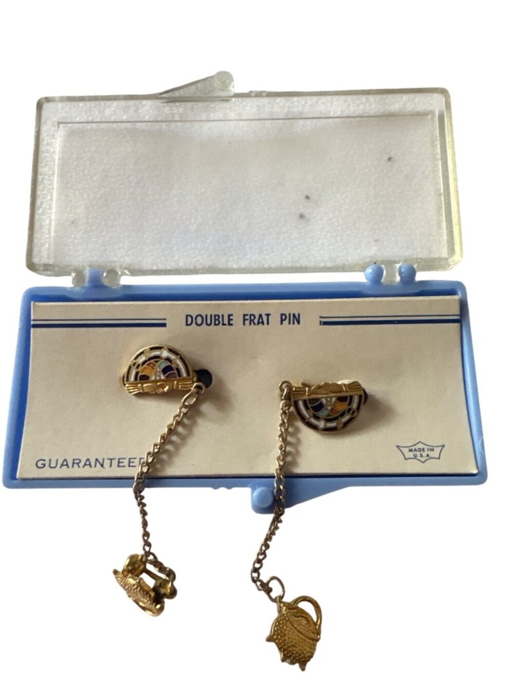 Vintage Double Fraternity Pin Order of  the Rainbow Enamel & Chain Made In USA